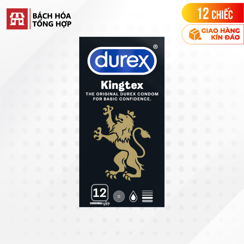 [Hộp 12 cái] Bao cao su Durex Kingtex - Size nhỏ 49mm, ôm sát