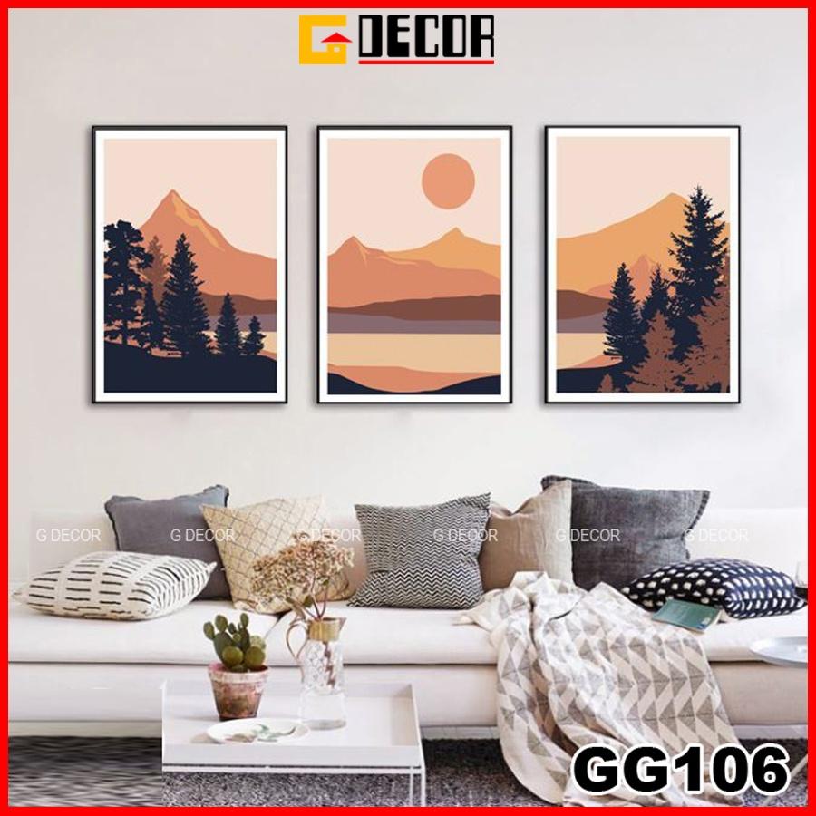 Tranh treo tường canvas 3 bức phong cách hiện đại Bắc Âu 106, tranh trừu tượng trang trí phòng khách, phòng ngủ, spa