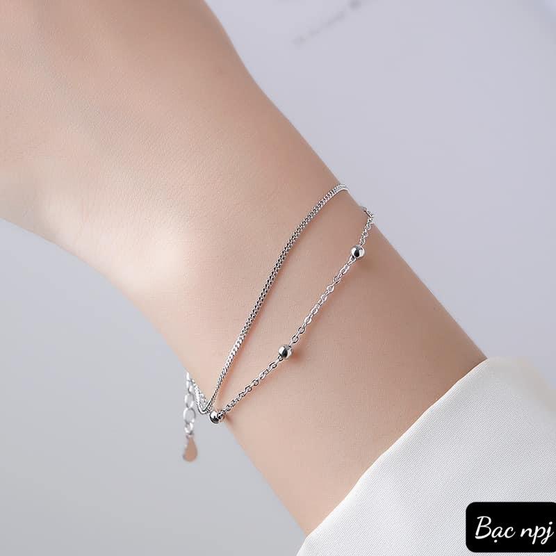 Lắc tay chập đôi đơn giản, vòng tay nữ Bạc đẹp- bạc npj