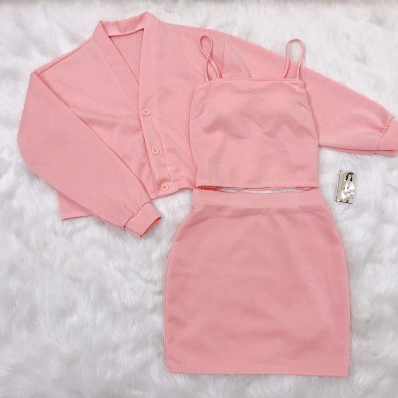 Set 3 món kèm chân váy siêu cute kèm hình thật, áo trong có mút