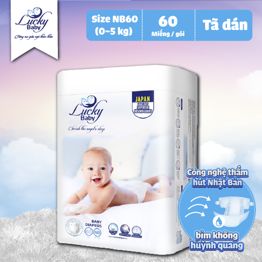 Tã Bỉm Dán Lucky Baby Không Huỳnh Quang, Siêu Thấm Hút NB60 (<5kg)