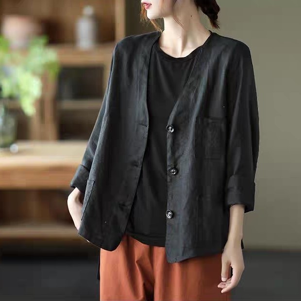 Áo Vest Blazer form vừa tay dài, có túi ngực, chất vải Linen mềm thiết kế trẻ trung công sở Đũi Việt