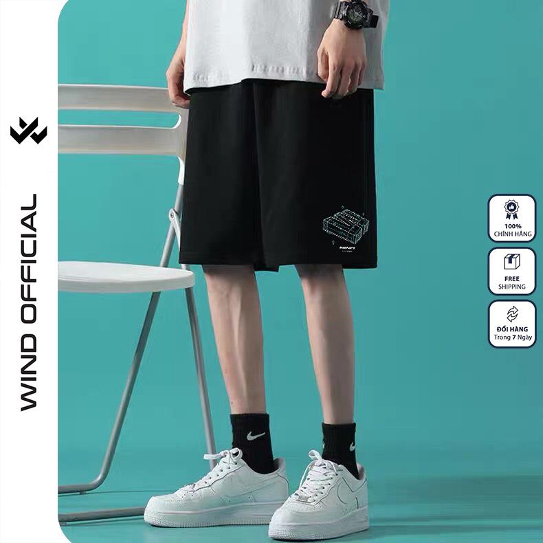 Quần short thun nam nữ WIND unisex ống rộng WIND 3D đùi lửng ngố thời trang mặc nhà