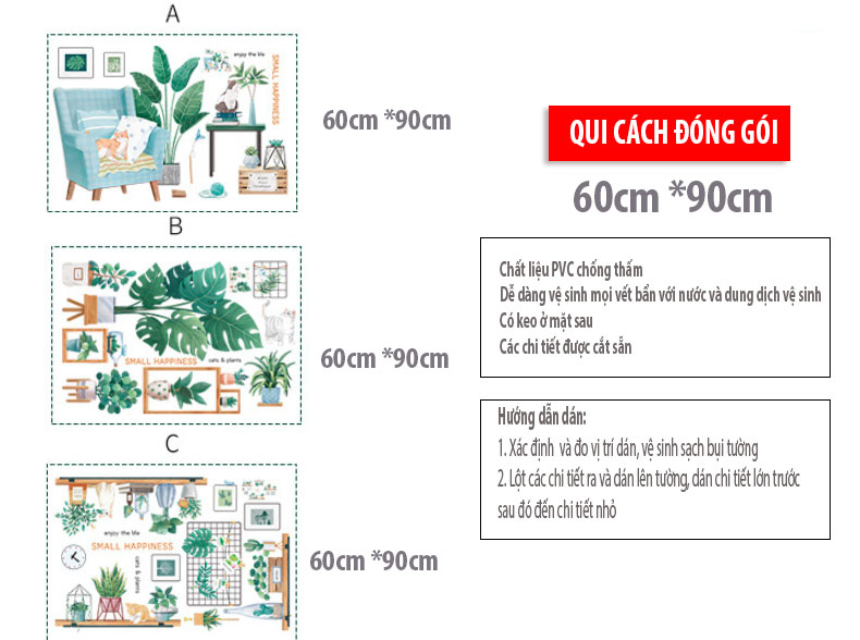 Sticker Giấy Dán Tường Decal Dán tường Mẫu Hoa Lá Cực Xinh ZH028