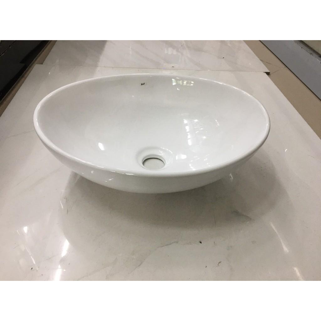 Chậu lavabo rửa mặt đặt bàn bầu dục nhỏ viền mỏng