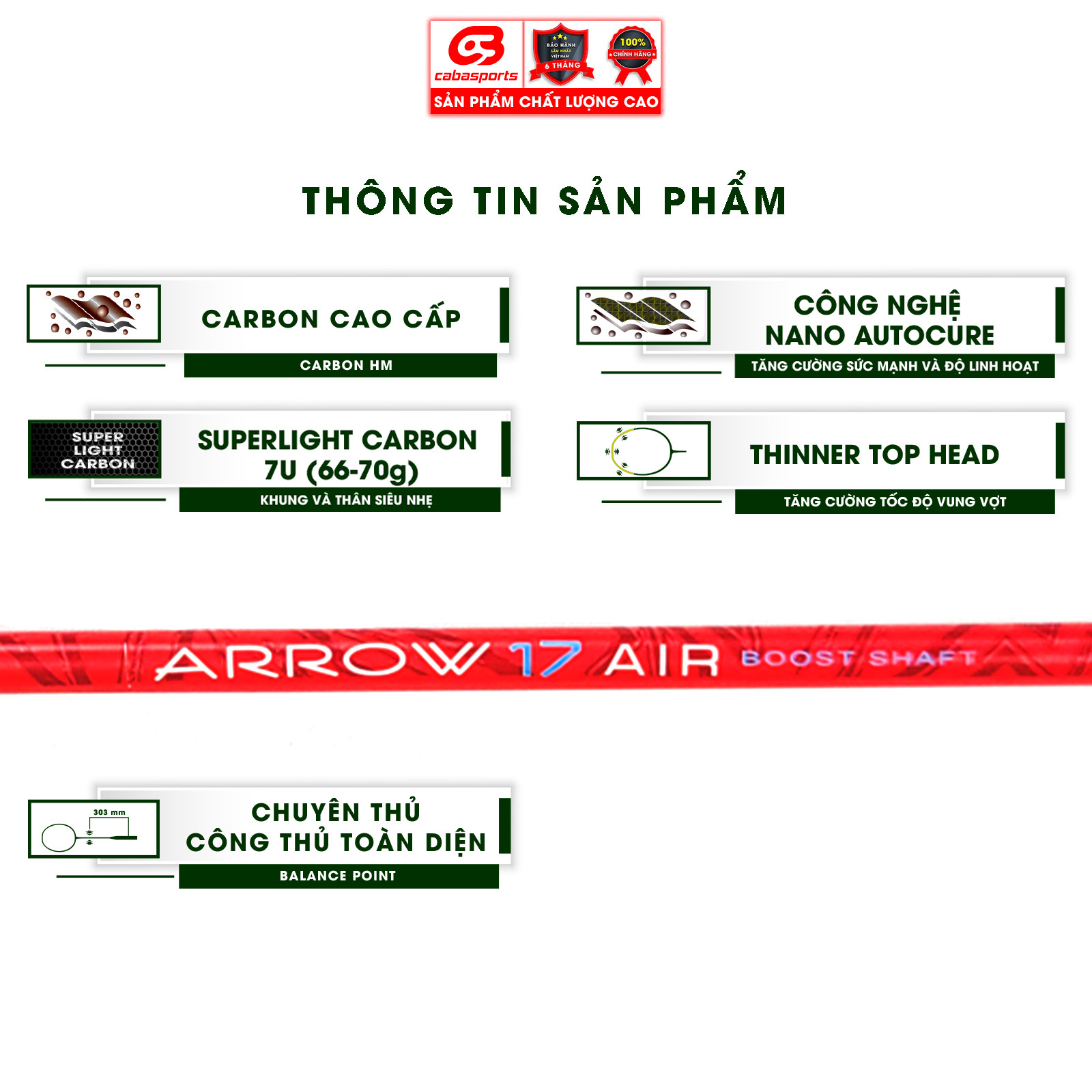 VỢT CẦU LÔNG ĐÃ ĐAN LƯỚI PROKENNEX ARROW 17 AIR 7U SIÊU NHẸ CHẤT LƯỢNG CHÍNH HÃNG (1 cây) - Tặng kèm quấn cán và túi vải Cabasports