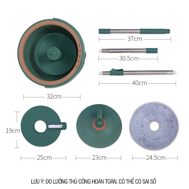 Bộ lau nhà tách nước bẩn Kitimop K22 Plus có thùng lau nhà tự vắt 2 ngăn riêng biệt, chổi lau nhà xoay 360 độ lau sạch khô nhanh, 2 bông lau