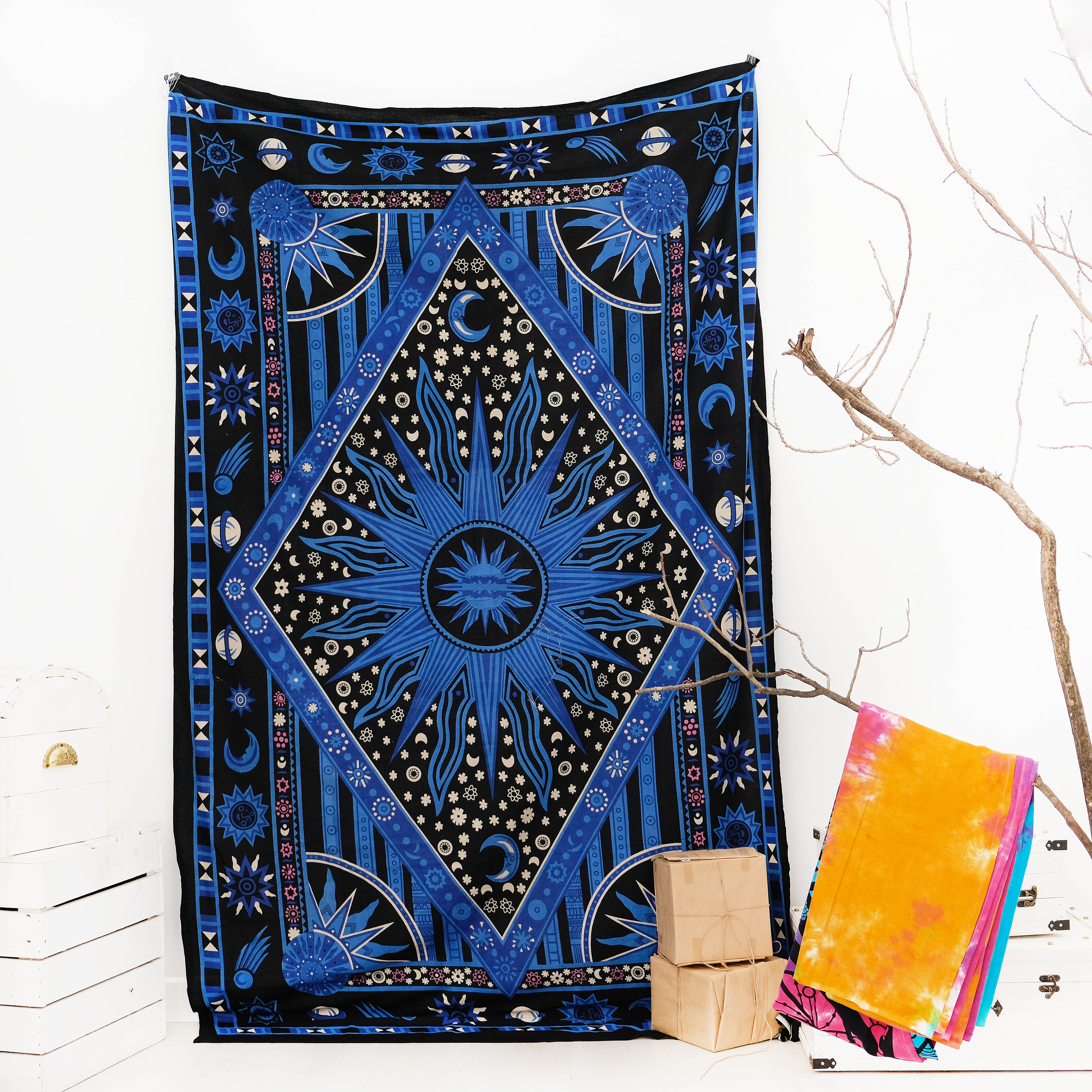 Vải treo tường trang trí hình galaxy màu xanh blue Tapestry Wallhanging 140cm x 220cm