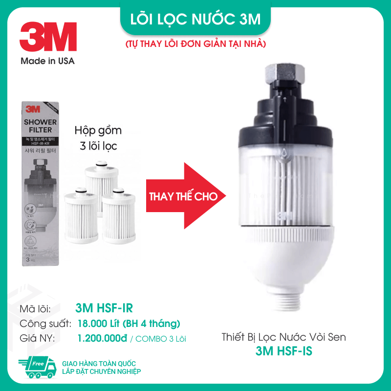 [MIỄN PHÍ GIAO HÀNG] COMBO Thiết Bị Lọc Nước Vòi Sen Nhà Tắm Mỹ 3M HSF-IS + Kèm 3 Lõi Lọc, Công Suất 72.000L, I.M.P.A.C.T Filtration, Có bán lõi thay thế (3M HSF-IR) - Hàng Chính Hãng 3M