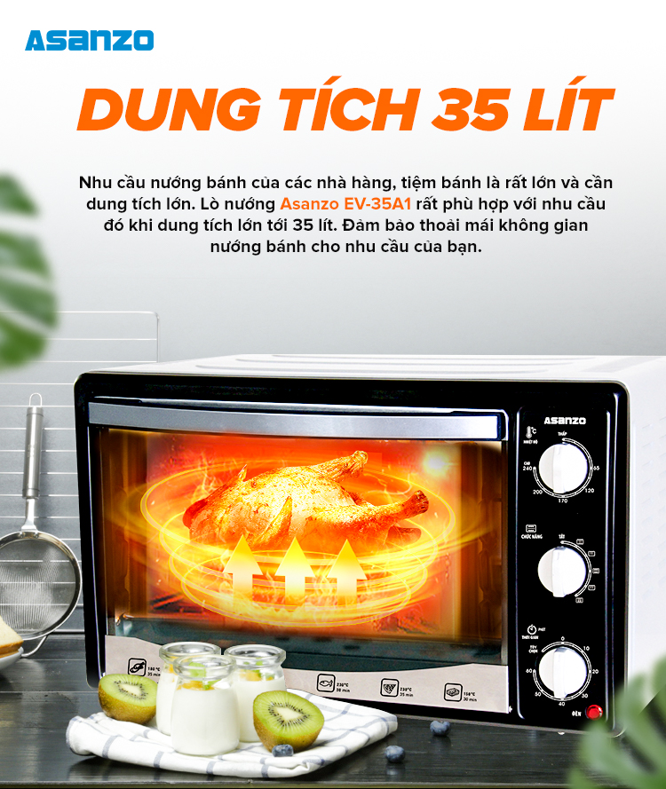 Lò nướng thùng 35lit Asanzo EV-35A1 Hàng Chính Hãng