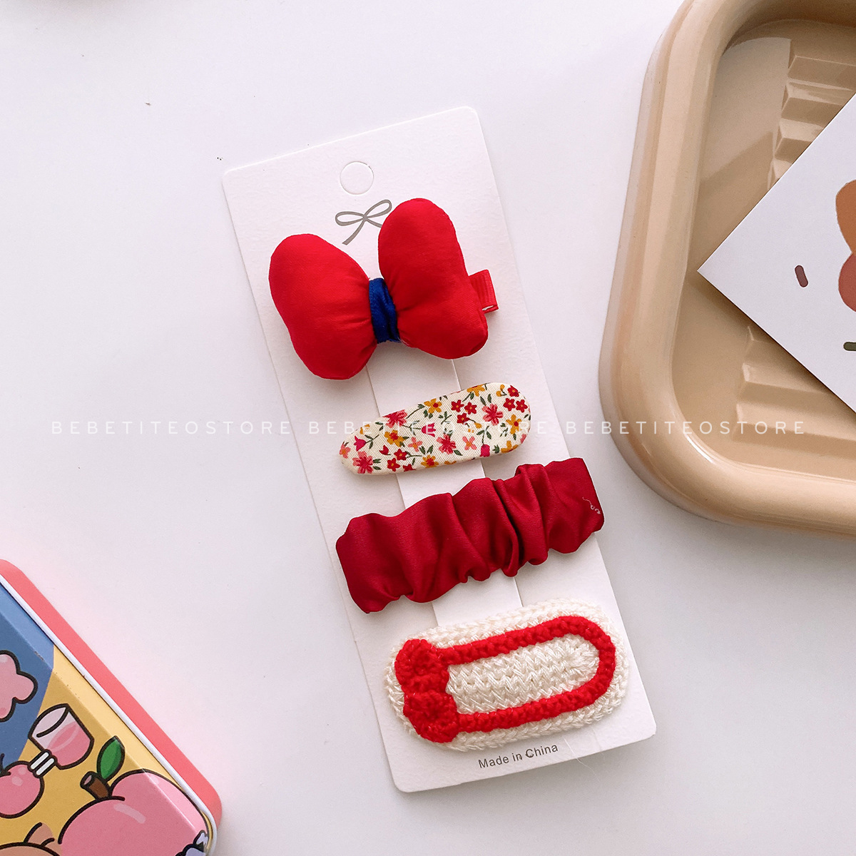 Set Kẹp Tóc Tone Đỏ Cho Bé Đi Chơi Tết Dễ Thương 2023