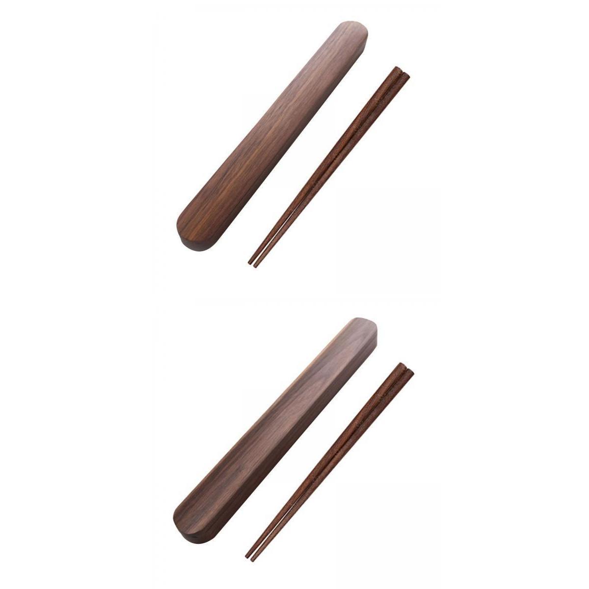 2 Set Portable Outdoor Travel Tableware Walnut Wood Chopsticks with Box Case