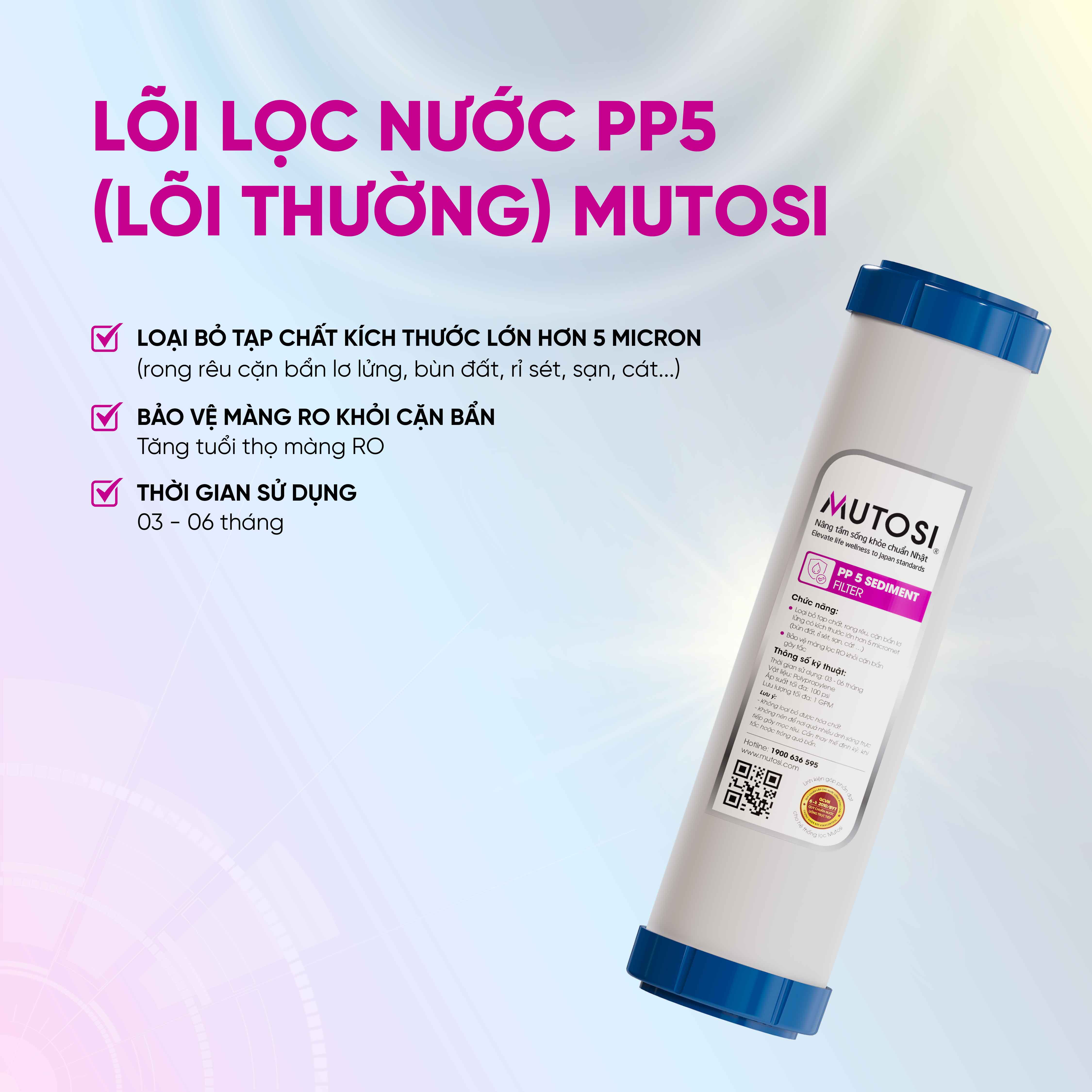 Combo 3 Lõi lọc nước Mutosi 1,2,3 - Lõi lọc thô - Thay được 90% máy lọc nước RO trên thị trường