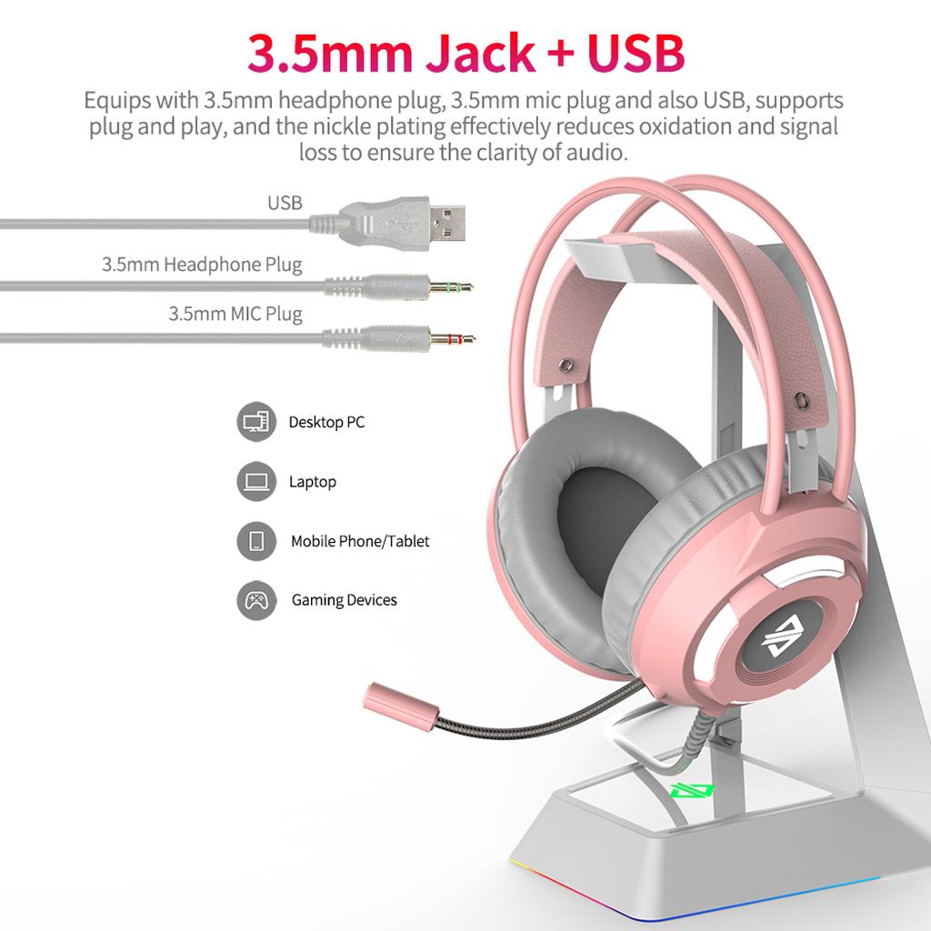 AX120 USB Gaming Headset - with 7.1 Surround Sound, Fit for PS4 Headset Noise Cancelling Headset with Mic & RGB Light, Compatible with Laptop