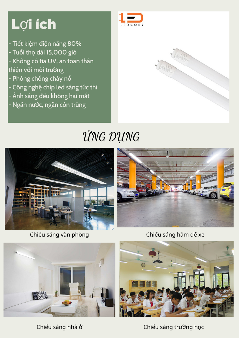 Bóng tuyp LED 1m2 T8 LEDGOES 20W Ánh sáng trắng