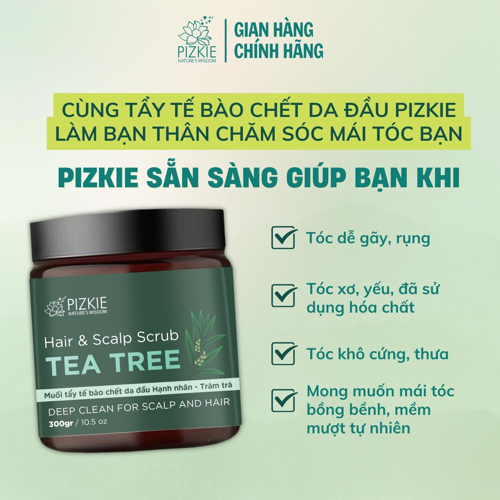 Muối tẩy tế bào chết da đầu tràm trà Pizkie 300gr lâu bết sạch gàu, sạch nhờ da đầu, hỗ trợ mọc tóc