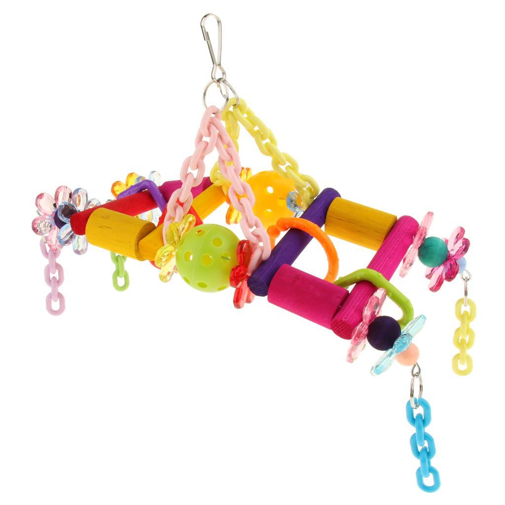 Parrot Chew Toys Ladder Wooden Rainbow Swing Bridge for Bird Cage Training