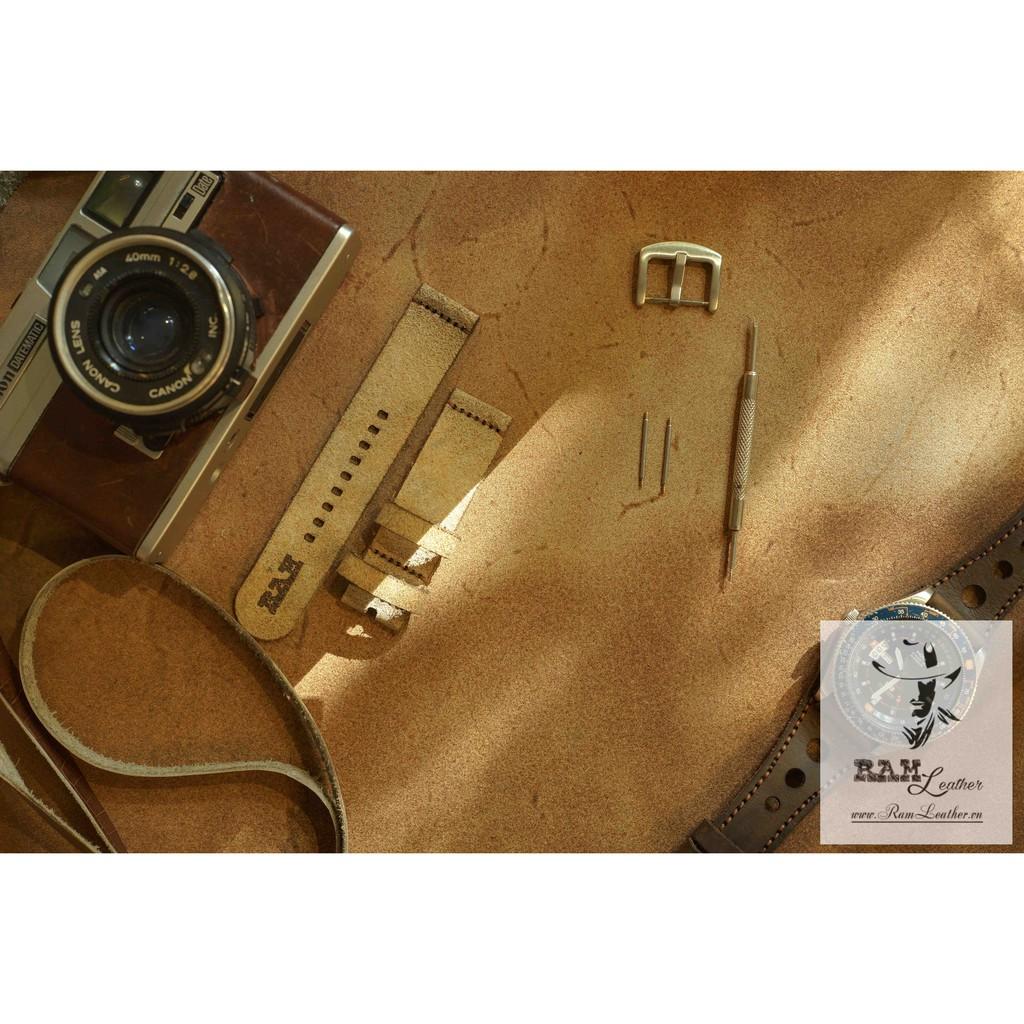 DÂY ĐỒNG HỒ DA BÒ LỘN VÀNG BÒ - RAM SIMPLE - ĐỦ SIZE 18, 20, 22, SAMSUNG, APPLE WATCH