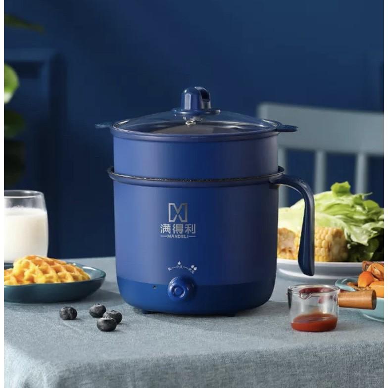 Nồi Lẩu Điện Mini xanh Núm Xoay 2 NẤC NHIỆT Kèm Giá Hấp