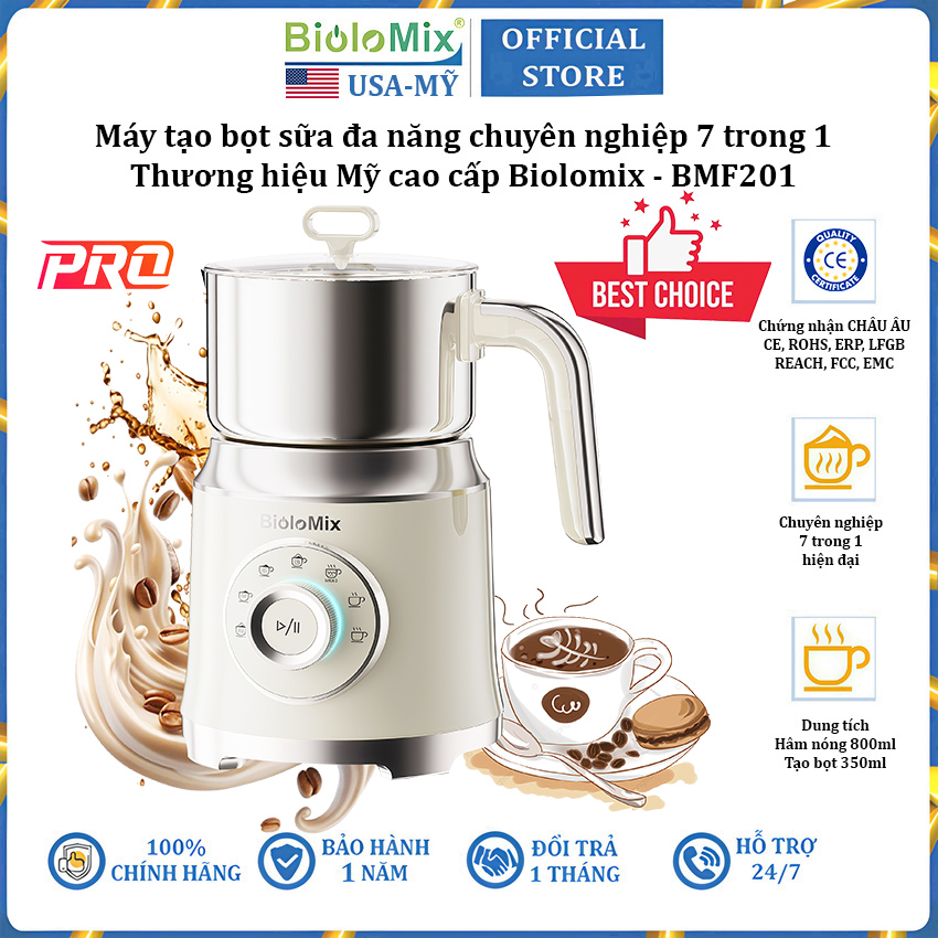 Máy đánh sữa tạo bọt đa năng chuyên nghiệp 7 trong 1 thương hiệu Mỹ cao cấp Biolomix BMF201 - Hàng nhập khẩu
