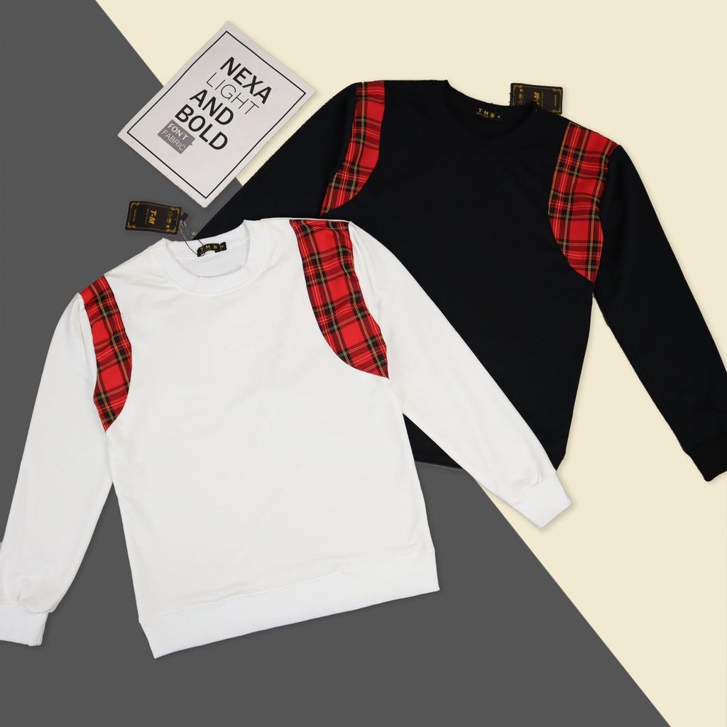 Áo Sweater Nam Nữ In Họa Tiết, Áo Thun Nam Dài Tay Phối Tay Đỏ Chất Nỉ Vải Mềm Mịn Giữ Ấm Co Giãn Tốt.