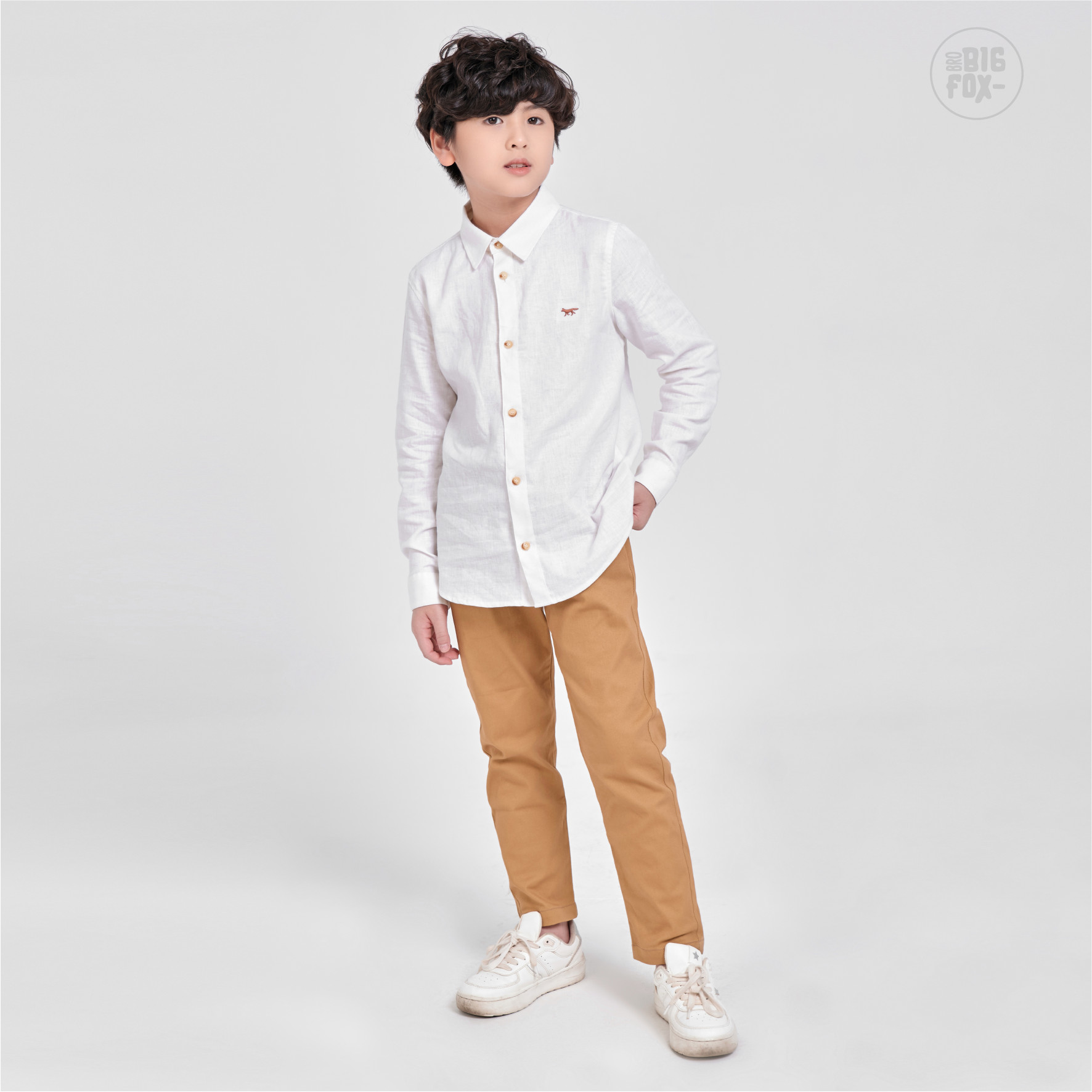 Áo sơ mi cho bé trai Bigfox-MissMeow, Chất liệu linen mềm mịn,họa tiết trơn, mặc chúc tết du xuân cực đẹp 5 – 11 tuổi
