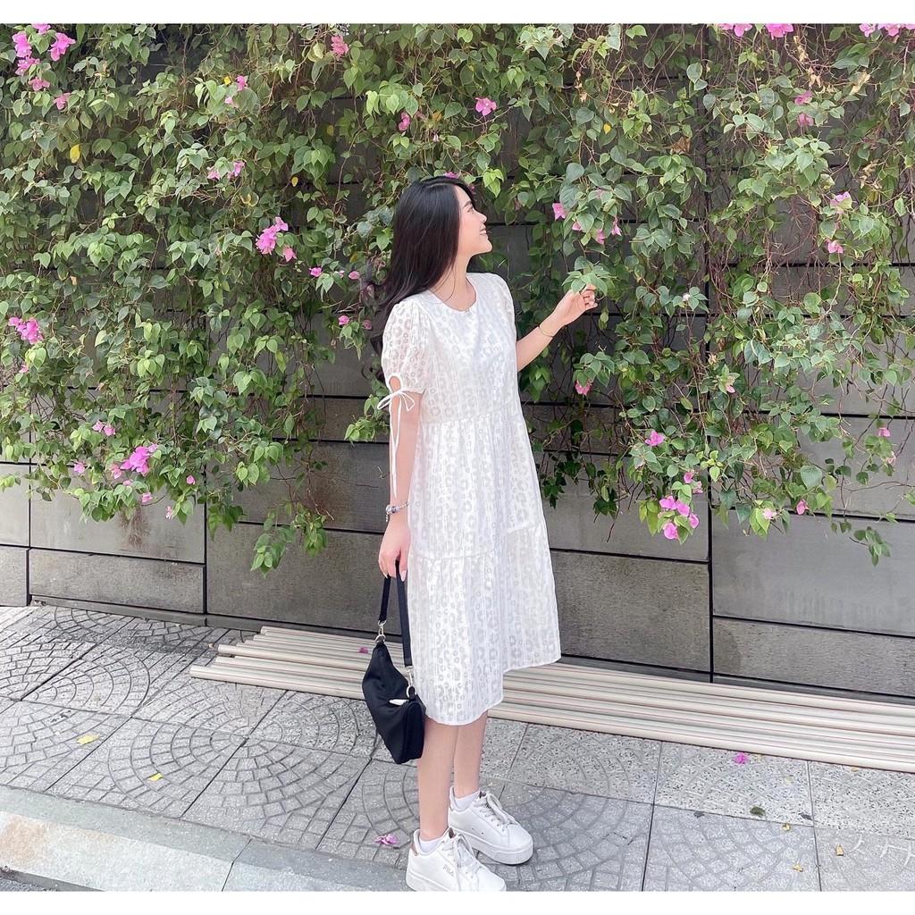 ĐẦM BABYDOLL TRẮNG KATE THÊU 2 LỚP CỔ TRÒN TAY LỠ DÁNG XÒE