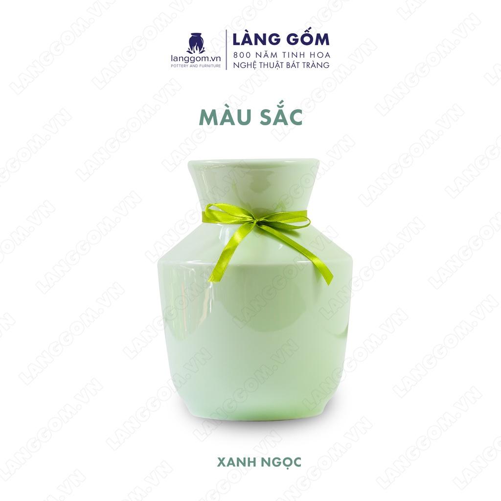 Bình hoa, lọ hoa Gốm sứ Bát Tràng cao cấp Men ngọc vai vuông thấp dùng làm quà tặng, trang trí - Làng Gốm Bát Tràng