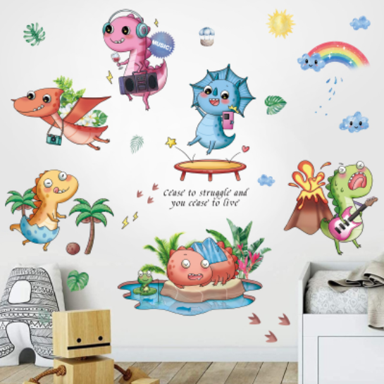 Decal trang trí tường - Những chú khủng long party