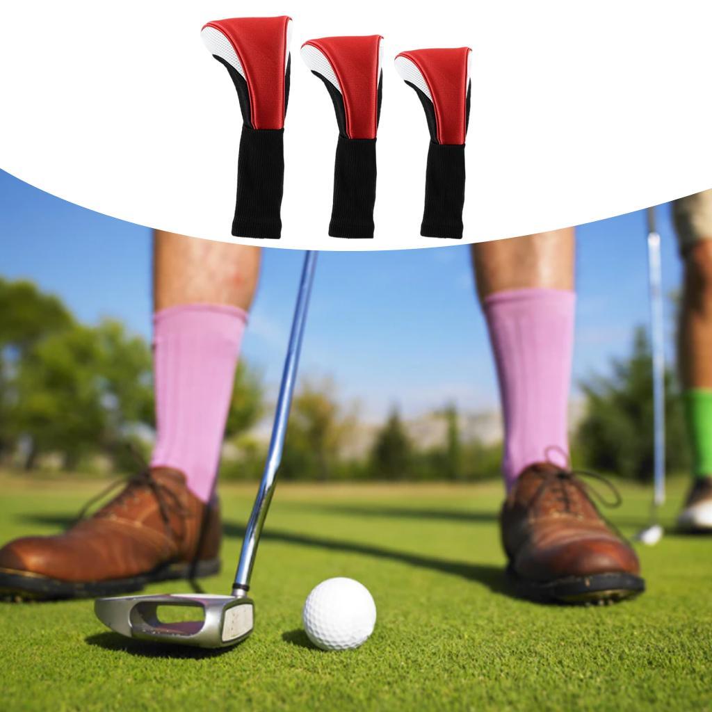 3Pcs Nylon Golf Club Head Cover Driver Wood Headcover Protector Red White