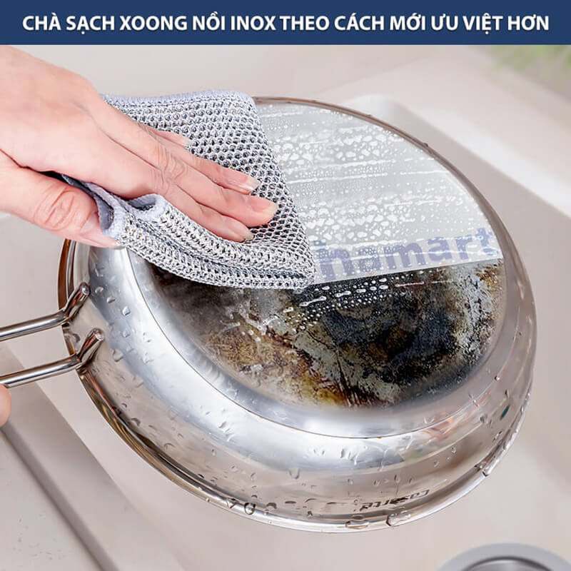 Khăn Lưới Rửa Bát Dày 2 Lớp Giẻ Rửa Chén Dây Kim Loại 20cm Chà Nồi Chảo Thép Inox Cọ Bếp Đa Năng