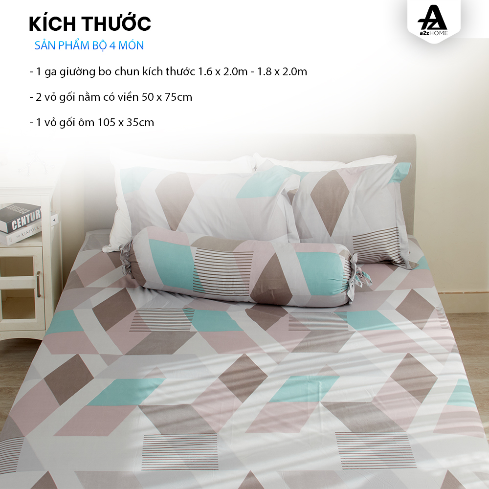 Bộ Ga Trải Giường 4 Món Cubism Color Mềm Mại 100% Mirco Silk Cao Cấp A2Z Home