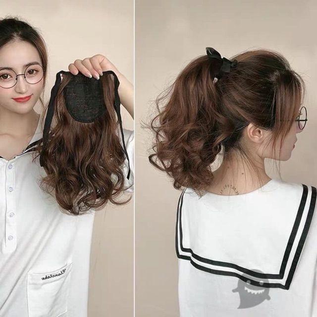 Tóc giả nữ cột ️️ ️️ cột ngắn xoăn đuôi kute 25cm