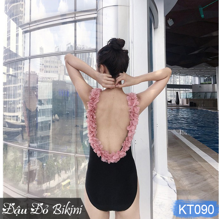 Đồ bơi đôi mẹ con, áo tắm liền thân cho mẹ và bé, thiết kế lưng trần sexy quyến rũ, viền đính hoa điệu đà, thun bơi đẹp, tôn dáng | KT090 | BT90