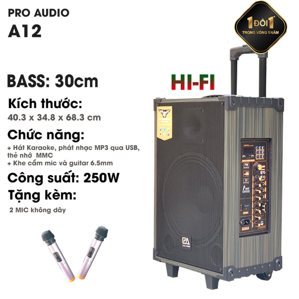 Loa Kéo Karaoke Cao Cấp Công Suất 250W-500W A-12/ SKT 300 Siêu Bass 30cm( 3 Tấc ) Hàng Chính Hãng Pro Audio