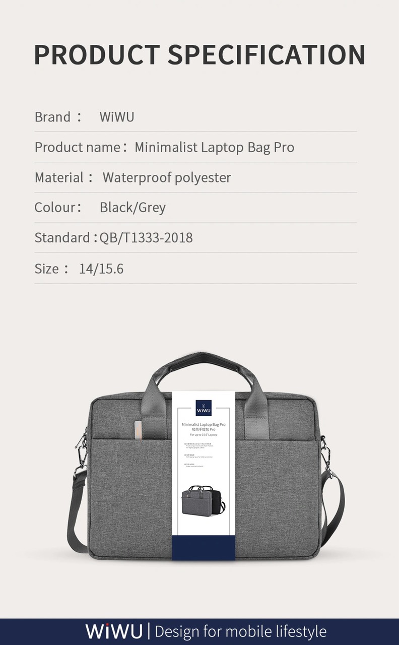 Túi Wiwu Minimalist Laptop Bag Pro cho máy tính xách tay, laptop có 2 ngăn dành cho máy tính xách tay/ máy tính bảng chống rung, bảo vệ toàn diện - Hàng chính hãng