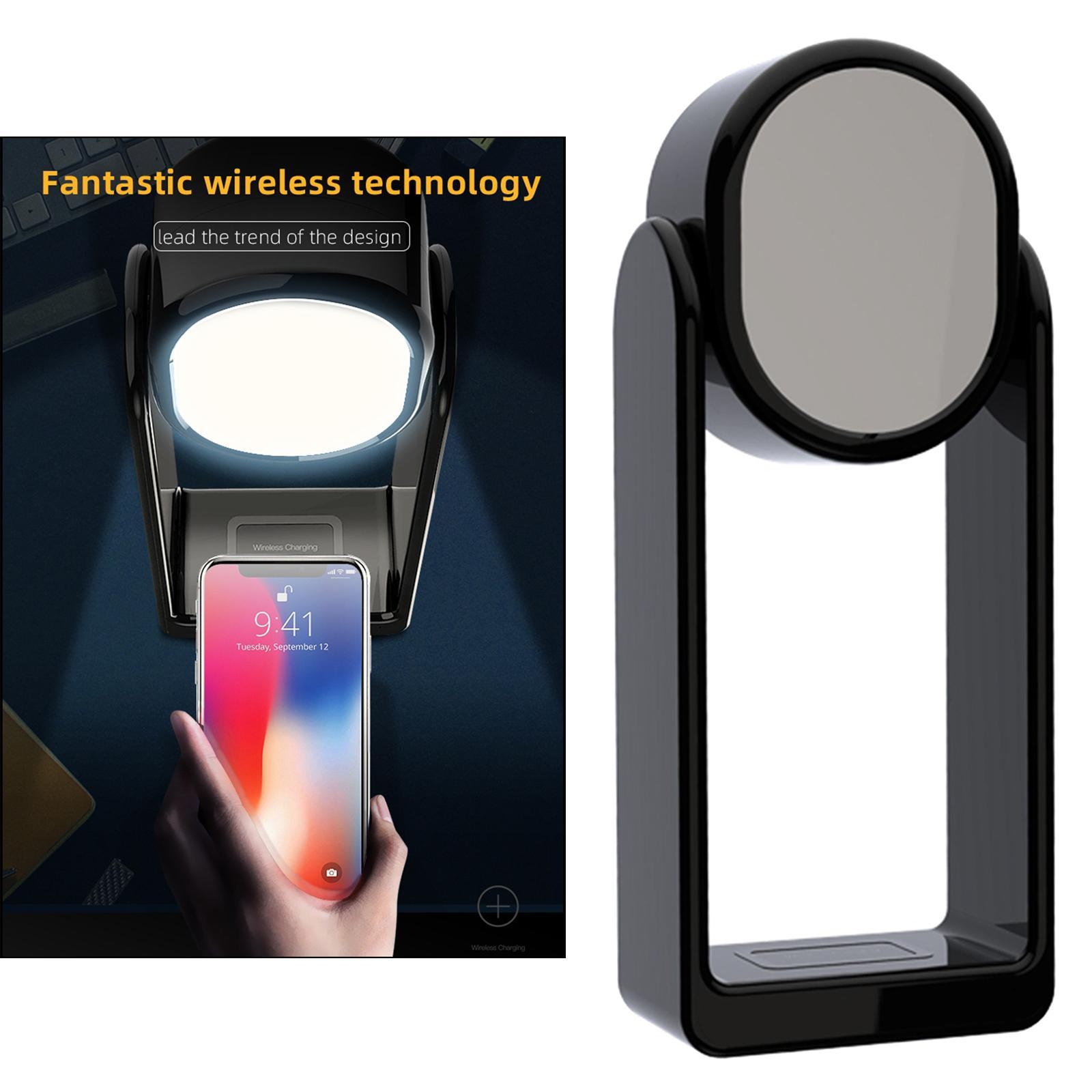 3 in 1 Wireless Charger & Lamp Mirror For Charging Lighting Makeup Black