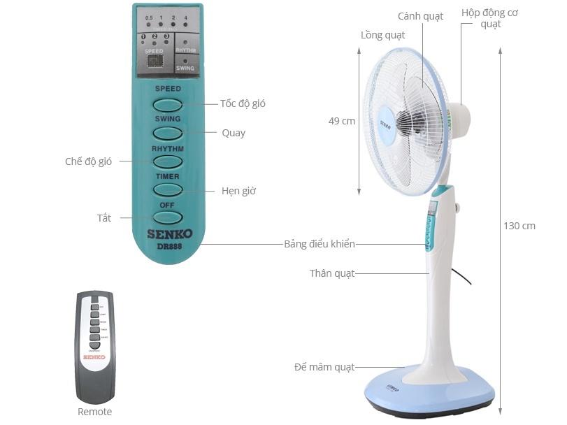 Quạt đứng điều khiển từ xa Senko hàng chính hãng - DR1608