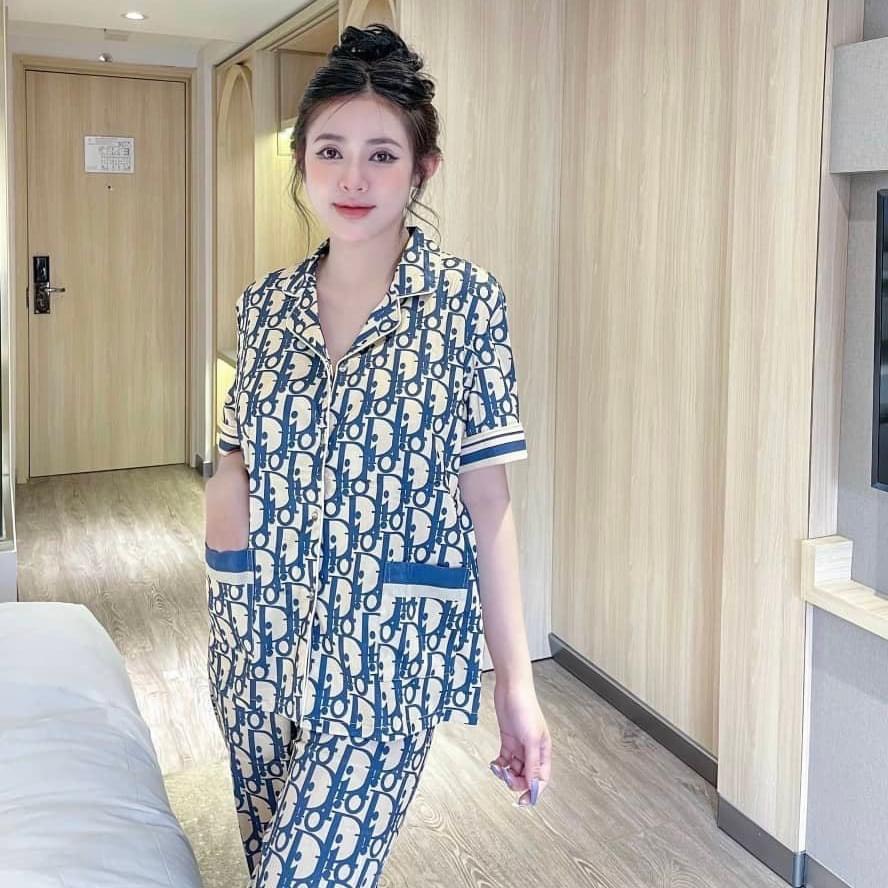 Đồ Mặc Nhà Bộ Pyjama Nữ Qc Mẫu Hot Tay Ngắn Quần Dài Có Túi