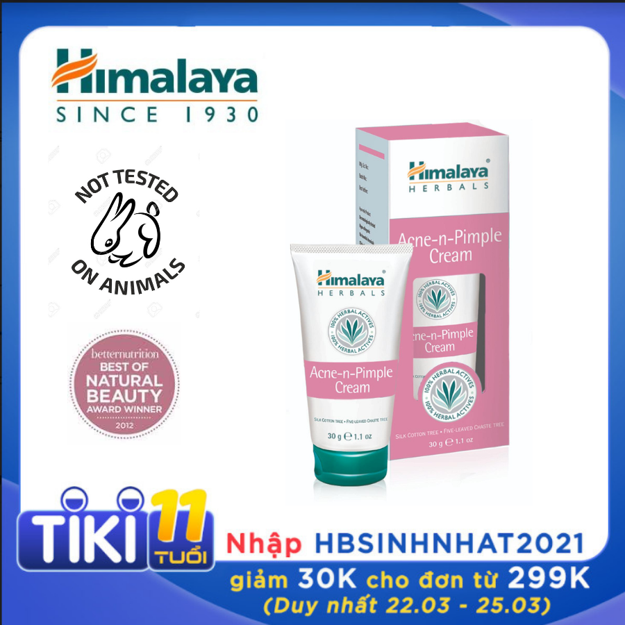 Gel chấm mụn dạng gel loại bỏ và ngăn ngừa mụn viêm, mụn trứng cá - Himalaya Acne-n-Pimple Cream 30g