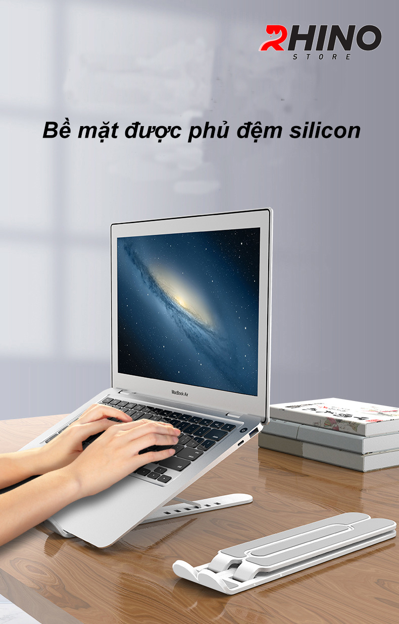 Giá đỡ Laptop, cho macbook, ipad tản nhiệt Rhino KL103, kệ đỡ máy tính nhựa ABS + nhôm cao cấp, gấp gọn - Hàng Chính Hãng