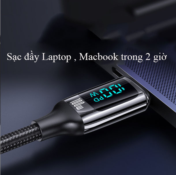 Cáp sạc nhanh C to C 100W hiển thị công suất sạc