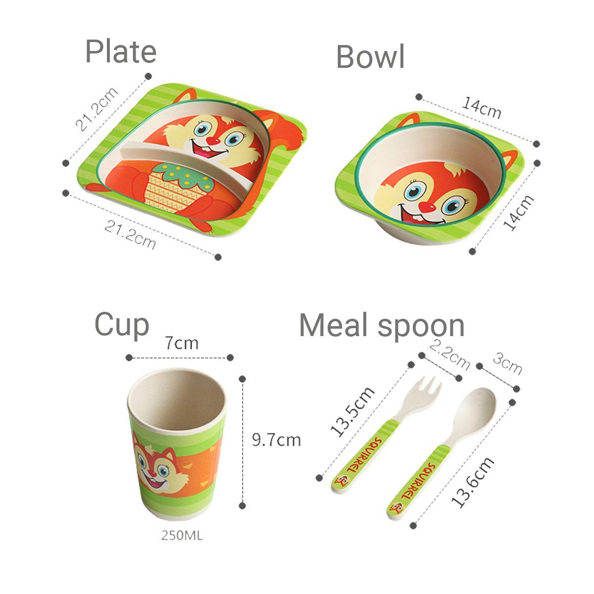 5 Cái/bộ Cho Bé Bát Đĩa Món Ăn Giỏ Muỗng Nĩa Cốc Trẻ Em Bộ Đồ Ăn Sợi Tre Trẻ Em Hoạt Hình Tách Ăn Tấm
