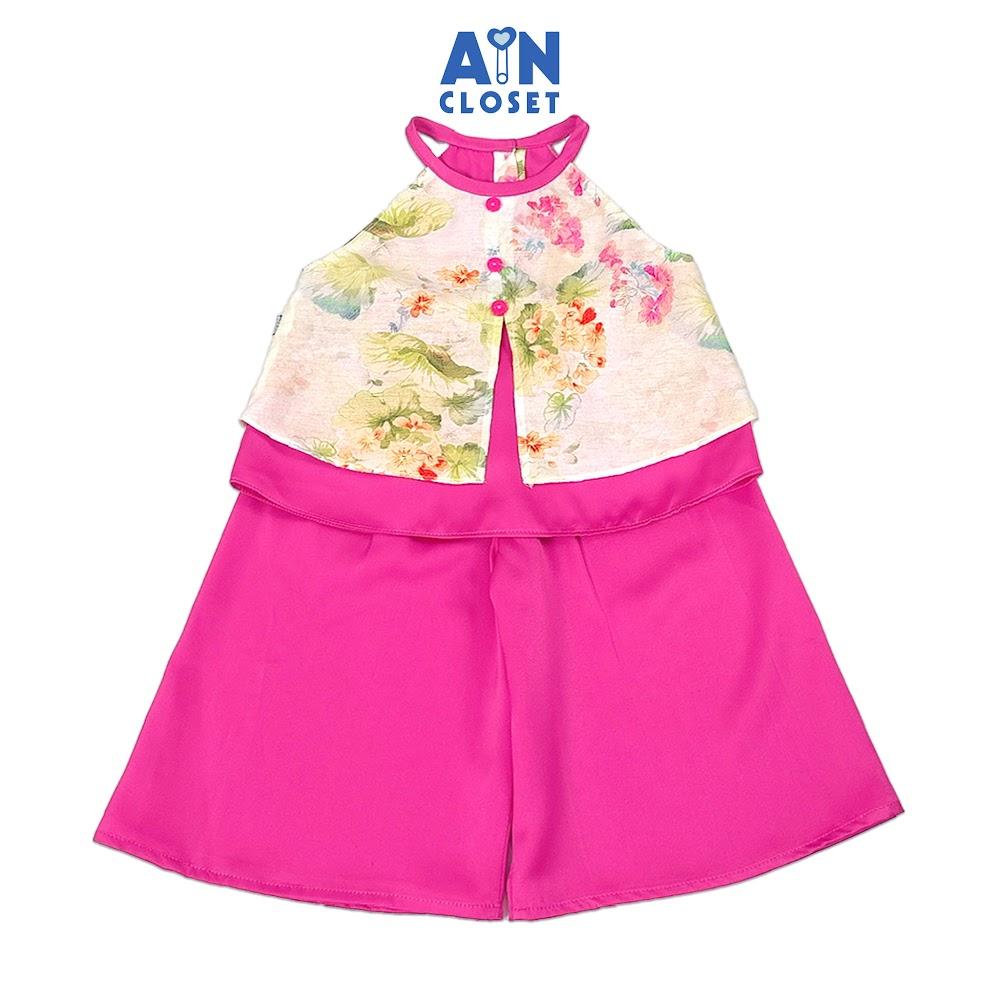 Set bộ quần áo Lửng bé gái họa tiết Sen Lụa Hồng Cổ Yếm - AICDBGOLU8XD - AIN Closet