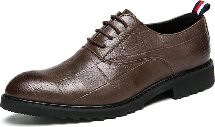 Men's formal business check leather shoes British pointed toe dress shoes