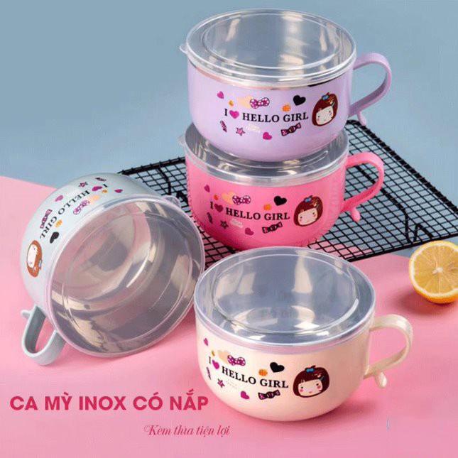 Ca úp mì cách nhiệt 2 lớp ruột inox có nắp - Tô thố 2 lớp có quai đựng đồ ăn tiện lợi