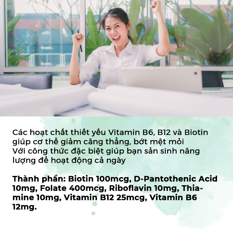 Viên uống bổ sung Wellcare Vitamin B-Complex chứa các loại vitamin B6, B12 và Biotin giúp cho cơ thể tràn đây năng lượng, giảm mệt mỏi căng thẳng