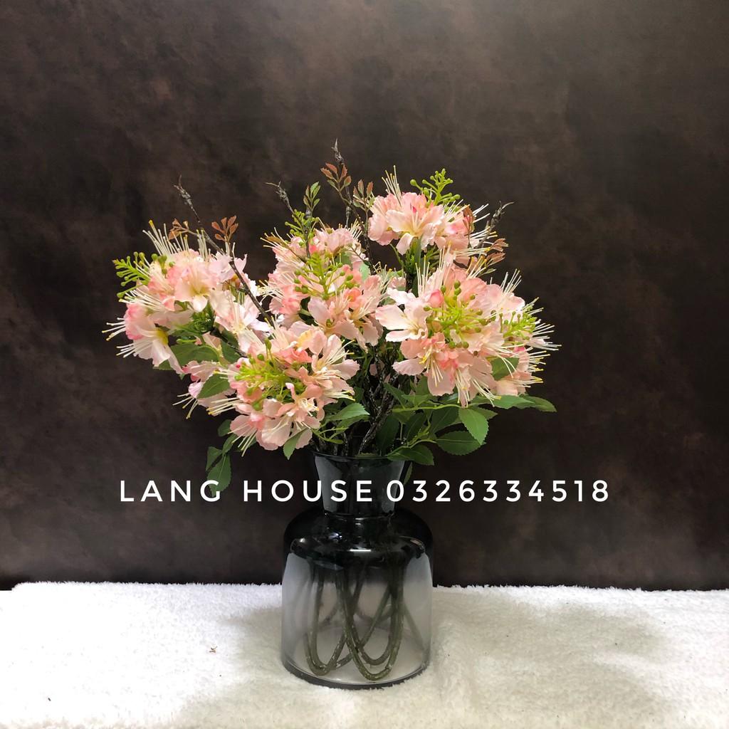Hoa Giả Hoa Lụa - HOA KIM PHƯỢNG CAO CẤP 1 CÀNH 2 BÔNG - Dài 53cm