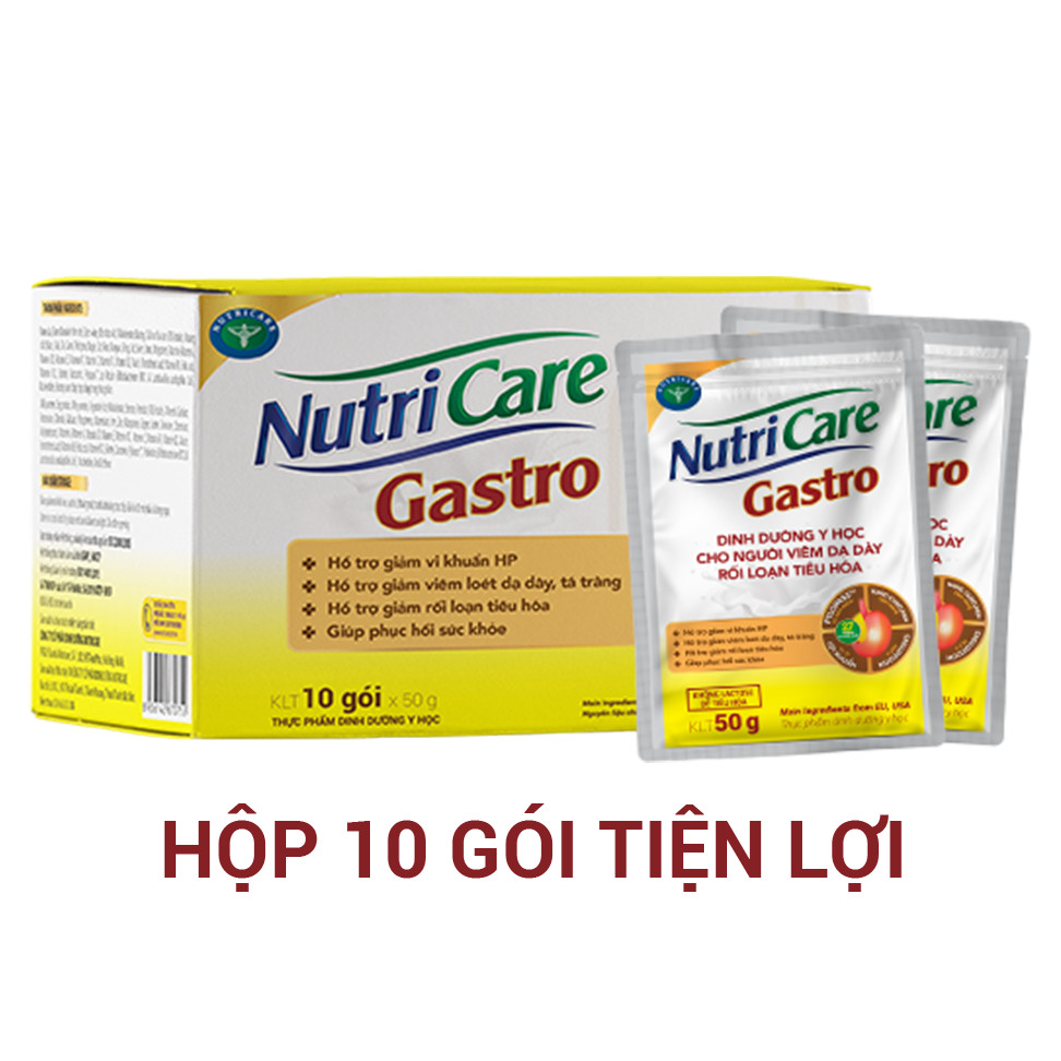 Hộp sữa pha sẵn Nutricare Gastro dinh dưỡng y học cho người viêm dạ dày, rối loạn tiêu hoá (10 gói x 50g)