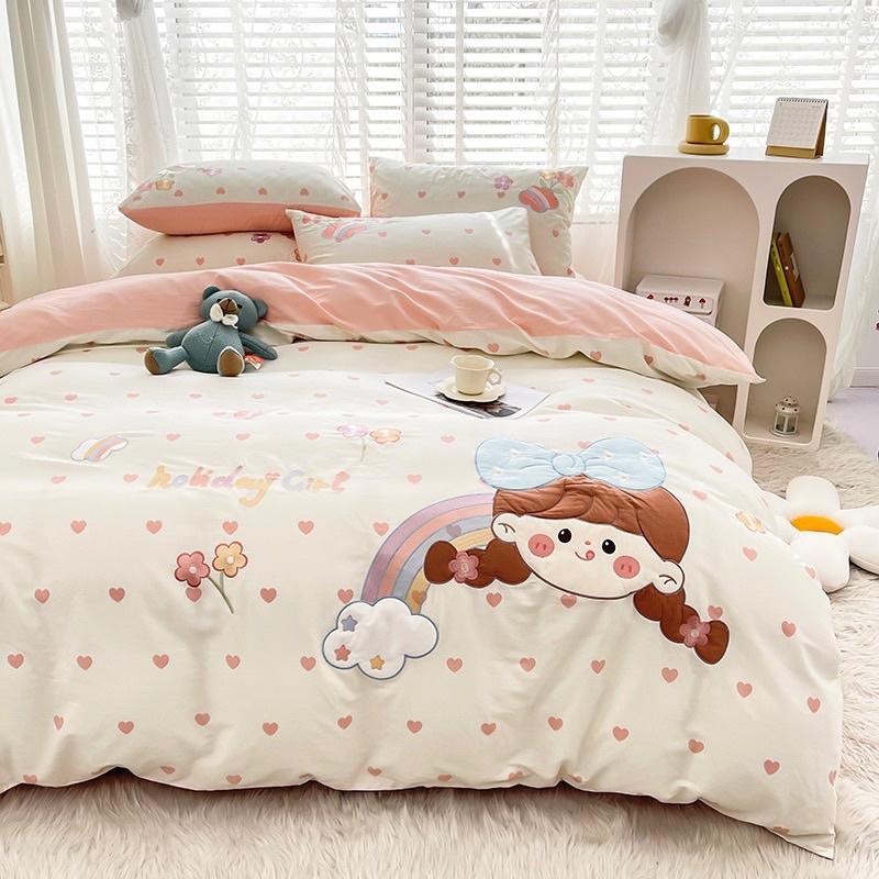 Bộ Chăn Ga Gối Cotton Linen Disney Hàng Nhập Khẩu 5Món Dễ Thương